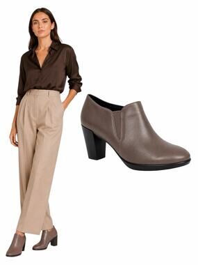 Ecco Shape 55 Plateau Stack Ankle Boots Leather Dark Brown Size 41
